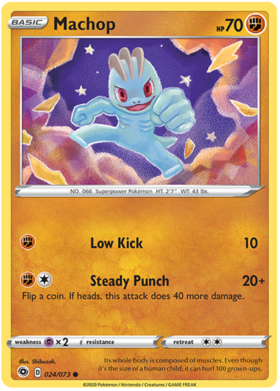 Pokemon Single Card - Champions Path 024/073 Machop Common Pack Fresh