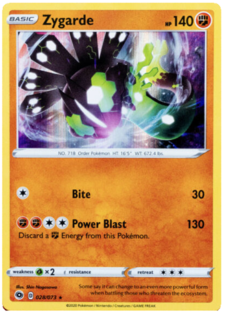 Pokemon Single Card - Champions Path 028/073 Zygarde Rare Holo Pack Fresh