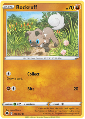 Pokemon Single Card - Champions Path 029/073 Rockruff Common Pack Fresh