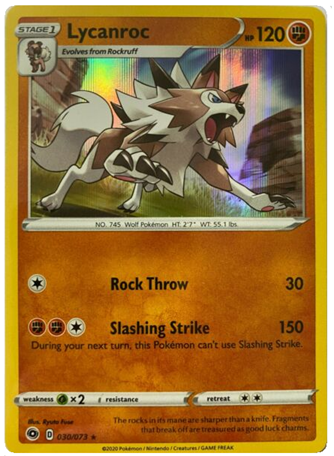 Pokemon Single Card - Champions Path 030/073 Lycanroc Rare Holo Pack Fresh