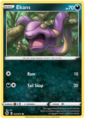 Pokemon Single Card - Champions Path 033/073 Ekans Common Pack Fresh