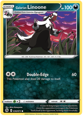 Pokemon Single Card - Champions Path 036/073 Galarian Linoone Common Pack Fresh