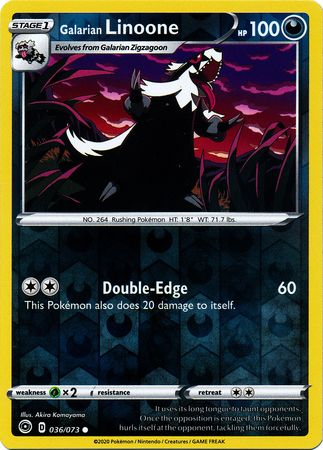 Pokemon Single Card - Champions Path 036/073 Galarian Linoone Common Reverse Holo Pack Fresh