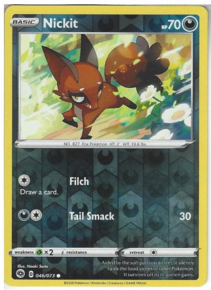 Pokemon Single Card - Champions Path 046/073 Nickit Common Reverse Holo Pack Fresh