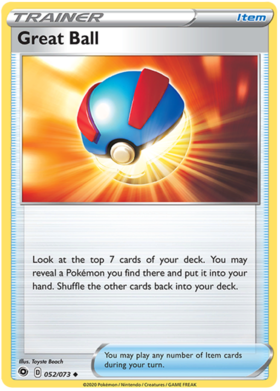 Pokemon Single Card - Champions Path 052/073 Great Ball Uncommon Pack Fresh